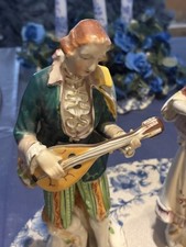 2 Vintage Occupied Japan Victorian Figurines 10.5 INCH Man & Woman w/ lute picture