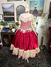 Vintage 70s 80s Kountry Klassics Western Square Dance Dress Red Satin Fringe picture
