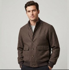 VTG Carroll & Co Beverly Hills 100% Cashmere Bomber Jacket Italy Men's 52 L/XL picture