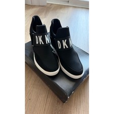 DKNY Cosmos Black Hidden Wedge Sneakers Slip On Logo Strap K2855698 Size 6.5M picture