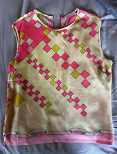 Emilio Pucci Silk Satin Geometric Sleeveless Round Neck Zip Blouse EU 38. picture