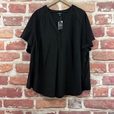 Torrid Harper Top Womens 4X Plain Black Crinkle Flutter Sleeve Popover Shirt picture