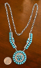 New Navajo Blue Turquoise & Sterling Silver Necklace by Davin Benally 34 grams picture