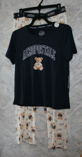 NWT AEROPOSTALE 2 Pc Pajama Set Size XL Top & Pants Navy Ivory teddy bear prints picture