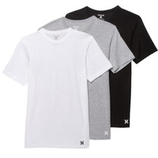 Hurley Men's 3 Pack Cotton Crewneck  T-Shirt Black/Gray/White Medium 38-40