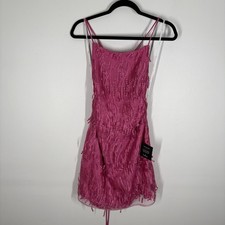 Lulus Women XL Making Magic Bright Pink Fringe Lace-Up Mini Dress NWT picture