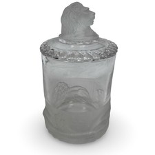 Antique Gillinder & Sons Frosted Glass Lion EAPG Jam Jar with Lid Victorian Gray picture
