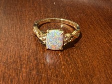 Bellarri 10K Yellow Gold Cushion-Cut Opal Accent Ring - Size 8 picture