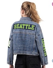 GIII 4Her By Carl Banks Women’s Seattle Seahawks Cropped Denim NFL Jacket Large picture