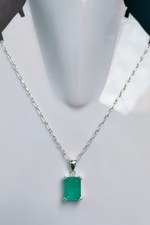 14x10 MM Certified Natural Green Emerald Cut 925 Silver Pendant Loose Gemstone picture