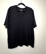 Chico's Women’s Black Solid V-Neck Short Sleeve Knit Cotton Pullover Tee XL picture
