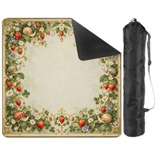 Snail Strawberry Mahjong Mat Whimsical Vintage Floral 33x33 (Ships Rolled Up) picture