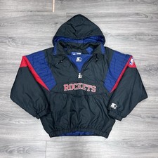 Vintage Starter Houston Rockets Quarter Zip Puffer Jacket Large RARE MENS BLACK  picture