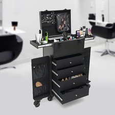 Rolling Makeup Train Case Cosmetic Trolley Travel Makeup Storage Organizer Black picture