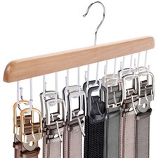 Wooden Belt Organizer Holds 42 Belts 360° Rotating 14 Hook Rack picture