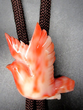 Beautiful Genuine Coral Carved Bird Bolo Tie picture
