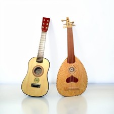 Handcrafted Mini Guitar & Mini Oud Set Wooden Musical Instrument Decor Set Of 2 picture