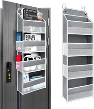 Over Door Organizer, 4-Shelf Mesh Storage Rack with Side Pockets Grey picture
