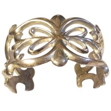 96.6gr Colossal Vintage Navajo Fleur De Lis Sterling Silver Sand Cast Bracelet picture