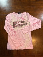 Vintage Harley Davidson Retro Long Sleeve Pink. Y2K Floral Style. Medium. picture