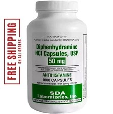 DIPHENHYDRAMINE 50MG 1000ct capsules, SDA LABS, Allergy Relief EXP 4/2029 picture