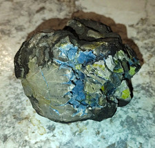 Unidentified Rough Mineral Rock Specimen - Dark Gray Blue Green Yellow Druzzy picture