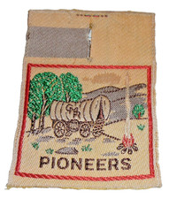 VTG Royal Rangers Pioneers Patch Covered Wagon Campfire Frontier Pocket Flap Tan picture