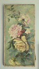 Beautiful Old Vintage French Oil Painting Pink Yellow Roses picture