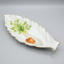 Noritake Vintage Porcelain Green Leaves Red Pepper Platinum Trim CELERY BOAT picture