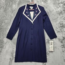 NEW Vintage S.L. Fashions Dress Women 10P Blue Embroidered Princess Diana Style picture