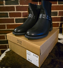 Frye and Co. Conley Black Faux Leather Ankle Bootie Studded Strap Zip 9.5M picture