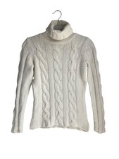 Enzo Mantovani Medium Cream Cable Knit Turtleneck Sweater Cashmere Made Italy picture
