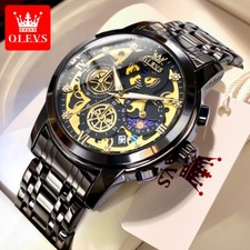 OLEVS Men's Watches Luxury Original Waterproof Quartz Gold Skeleton 24 Hour picture