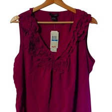 NWT Spense XL Maroon/Burgundy/Dark Red Sleeveless V-Neck Ruffle Blouse [0042] picture