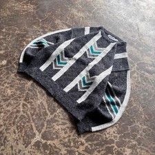 Vintage 80s Ferruche Geometric Knit Sweater Mens Large Grey Teal Pullover picture