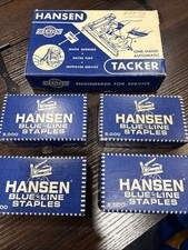 Vintage Hansen No. 35 Tacker Staple Gun  + 4 Boxes Of  Blue Line Staples picture