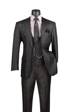 Vinci Men's Regular Fit Glen Plaid 2-Button 3-Piece Suit Black picture