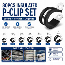 80pcs Rubber Cushion Insulated Clamp Stainless Steel Cable Clamps Assortment Kit picture
