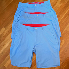 Redvanly Men’s Blue Solid Chino Shorts Flat Front Button Stretch Pockets M picture