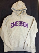 VTG 90s Champion Reverse Weave Emerson college Gray Sweatshirt Hoodie Men's XL  picture