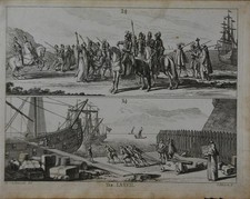 Antique 1774 Engraving Loading the Spanish Galleon Original History Art picture