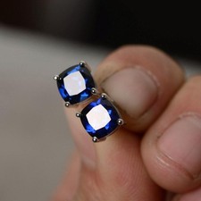 4 Ct Cushion Cut Natural Sapphire Diamond Wedding Bridal Earring 14K White Gold picture