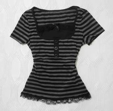 Y2K Gothic Grunge Emo Edgy strip Lace Trim Baby Tee Top picture