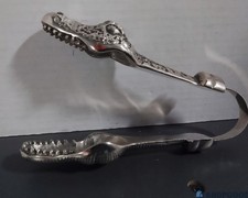 Vintage Alligator 9 In Silver  Serving Tongs RARE Gator Reptile Collectible picture