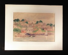Original FANNY WALLACE TEWKSBURY (1852-1934) Watercolor Coastal Village Signed picture