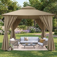 10x10FT Outdoor Soft Top Patio Gazebo with Ventilated Double-Tier Roof stable picture