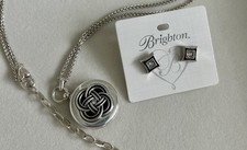 Brighton Interlok Locket Rev Long Necklace & Alcazar Earrings w/Black Enamel NWT picture