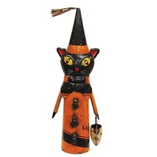 NEW PRIMITIVE HALLOWEEN BLACK CAT RECYCLED METAL WITH SKULL PAIL 5.5