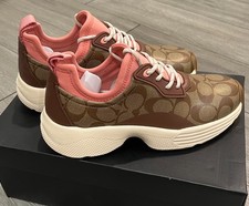 Coach C270 Signature Women’s Tech Runner Sneakers Khaki Saddle Size 7.5 New picture