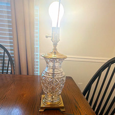 Rare Waterford lamp, Clear Cut Glass & Brass Table Lamp, Empire Shade picture